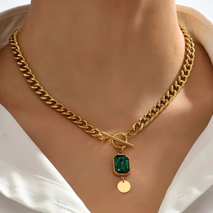 Dicke Kette Smaragd-Anhänger Halskette | Gold