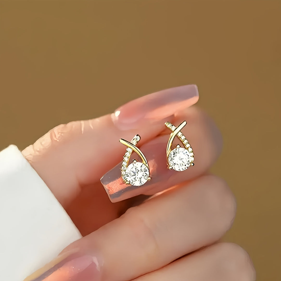 Boucles d'oreilles clous Zircone Croix Or