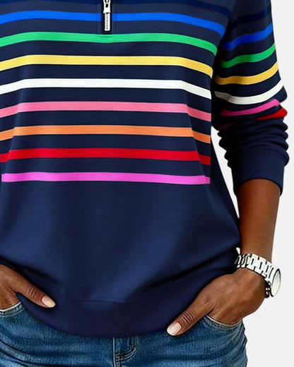 Sweatshirt mit Stehkragen und Reissverschluss und Streifenmuster - Ansicht 6
