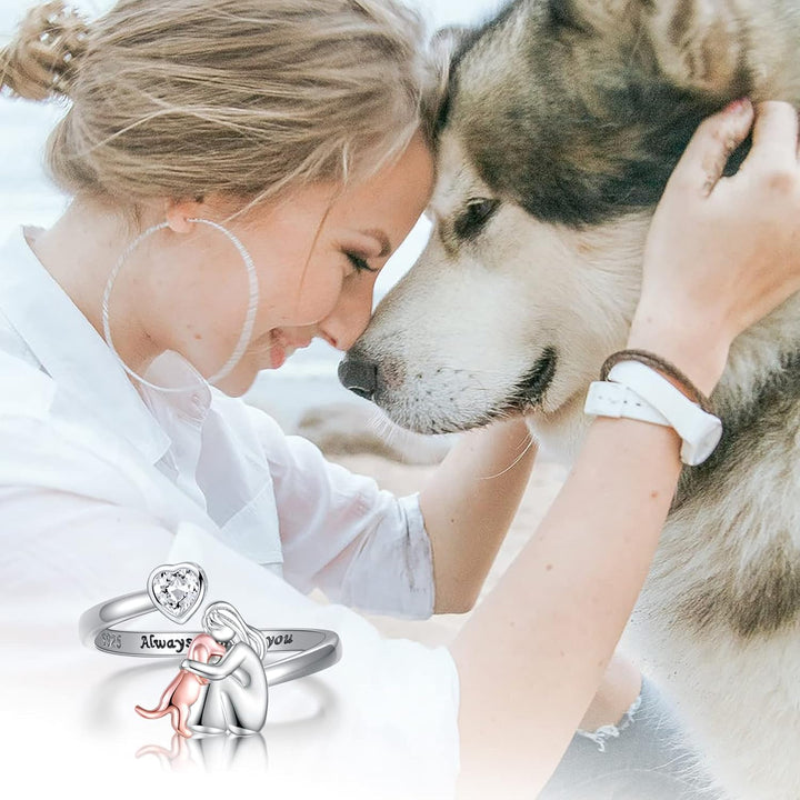 Verstellbarer Hund Ring in 925 Sterlingsilber mit Zirkonia