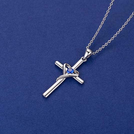 Saphir Kreuz Halskette | Weißgold