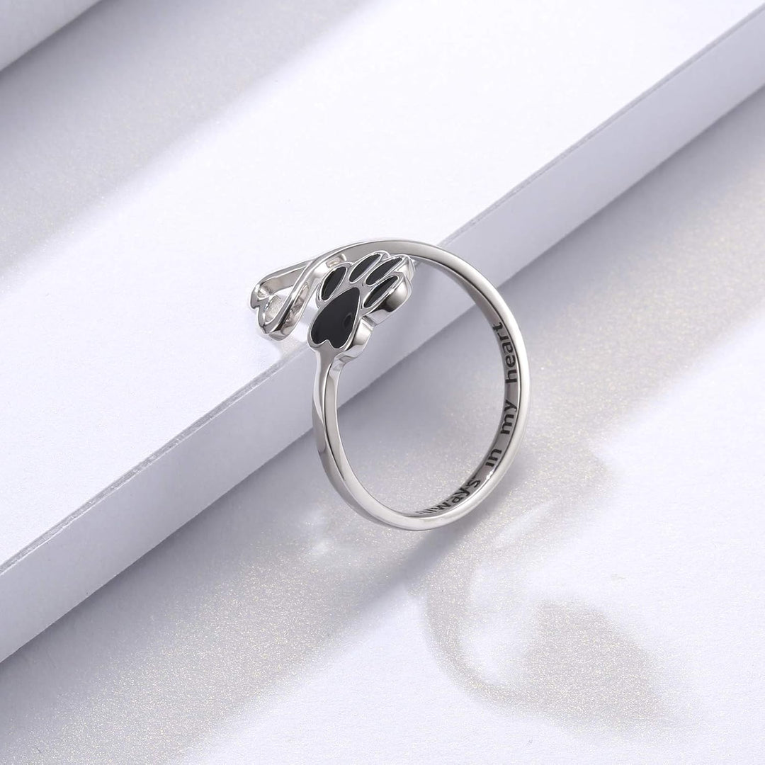 Handgefertigter Pfoten und Herz Ring