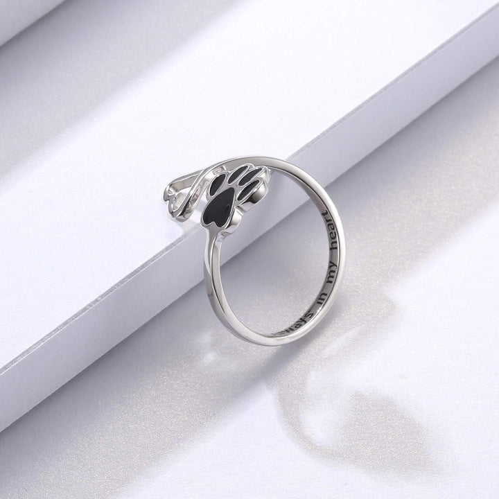 Handgefertigter Pfoten und Herz Ring