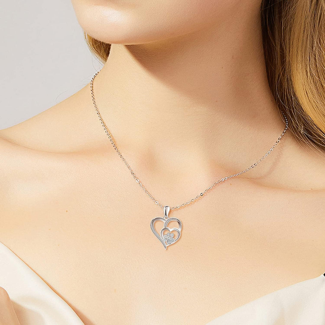 Pfoten und Herz Halskette in Sterlingsilber mit Zirkonia