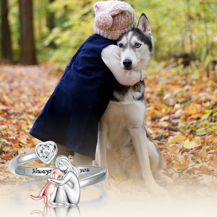 Verstellbarer Hund Ring in 925 Sterlingsilber mit Zirkonia