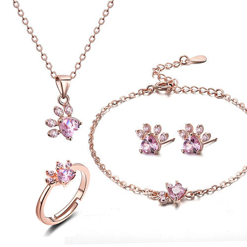 Roségold Pfoten Schmuckset