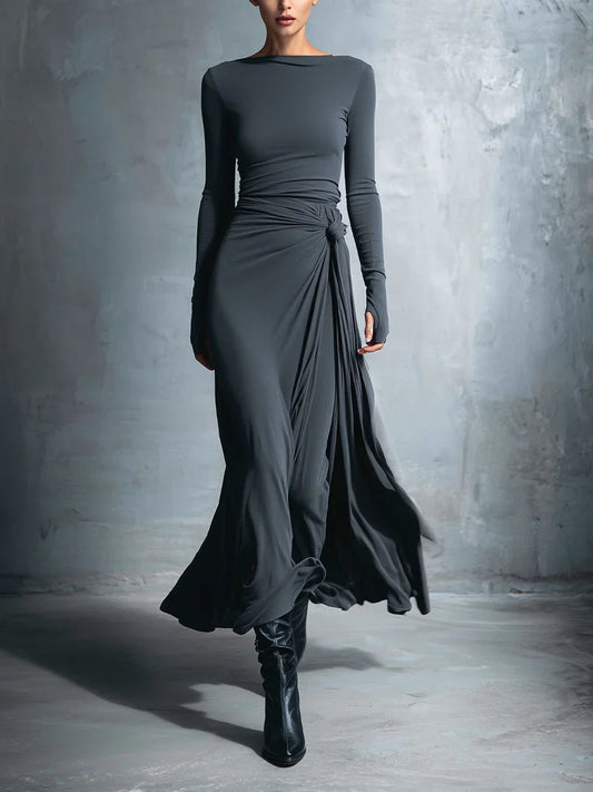 Maxikleid mit Wickeloptik und Knotendetail