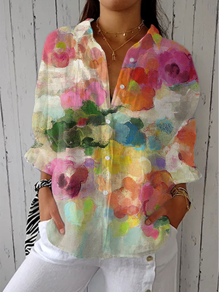 Bluse mit Knopfleiste und Blumenmuster in Multicolor
