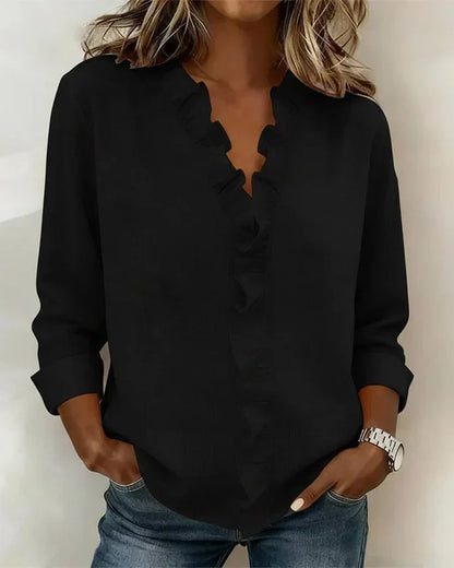 Bluse mit V-Ausschnitt und Rüschen und Langarm - Ansicht 5
