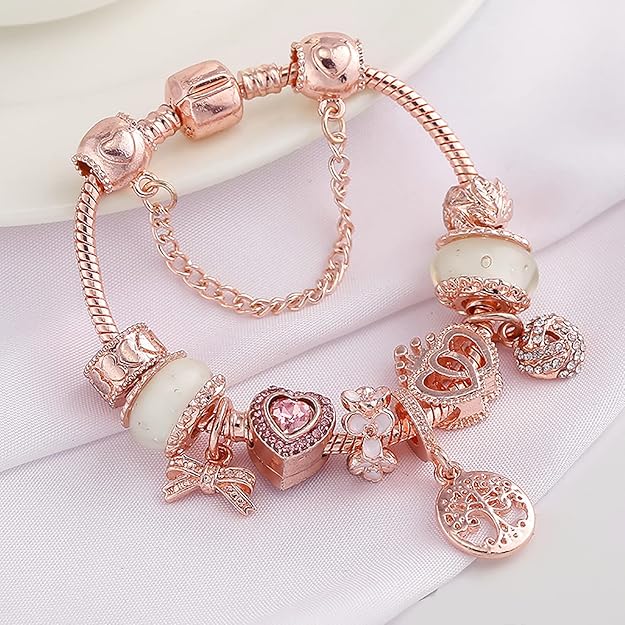 Rosé-Traumfänger-Armband mit Anhängern aus Silber
