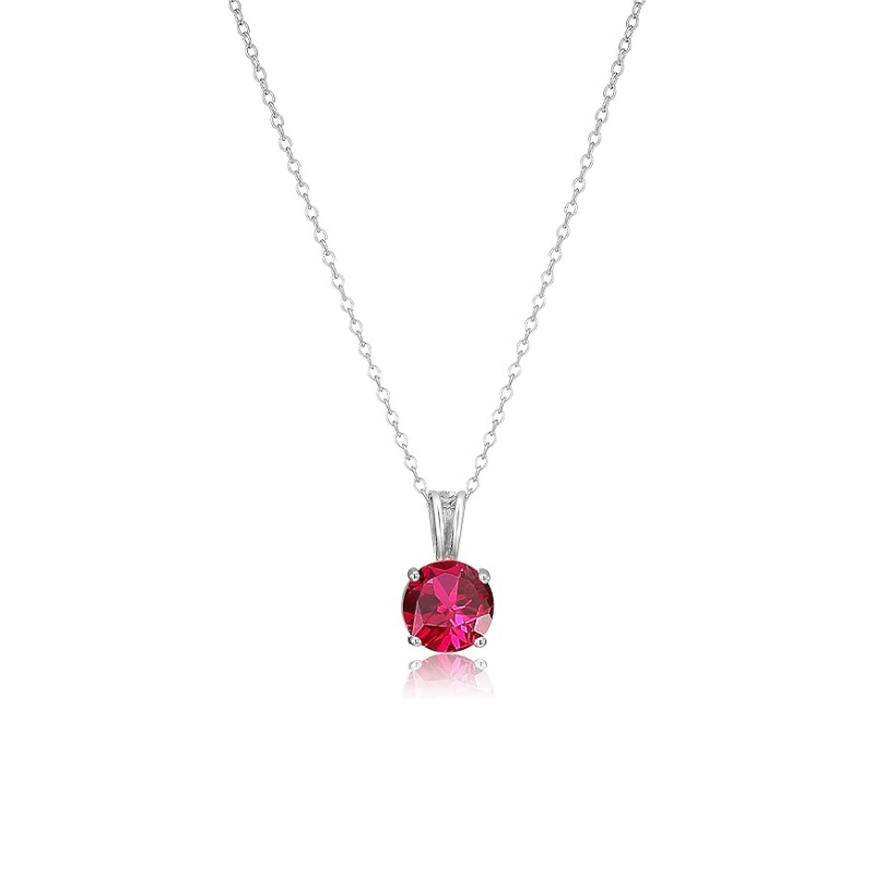Round Cut Rubin Halskette | Weißgold