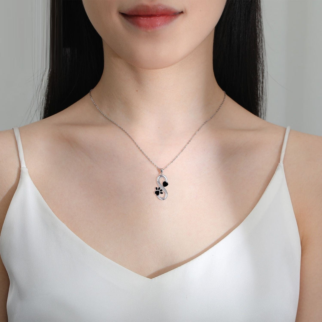 Unendlich Symbol Halskette mit Herzen und Pfotenabdruck