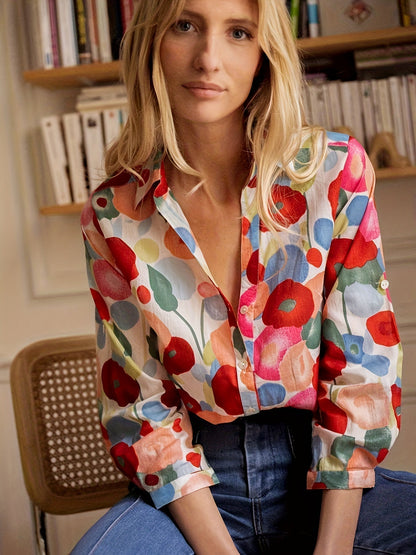 Bluse mit Rundhalsausschnitt und Blumenmuster - Ansicht 4