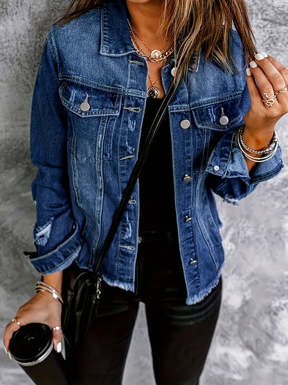 Jacke aus Denim mit Knopfleiste und Taschen und Langarm