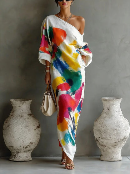 Maxikleid in Weiss und Gelb