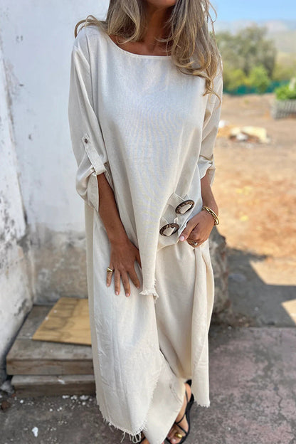 Zweiteiler aus Polyester mit asymmetrischem Schnitt und Langarm