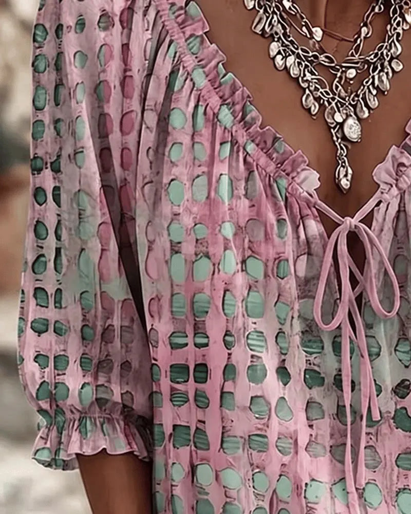 Bluse mit V-Ausschnitt und Spitzendetails - Ansicht 3