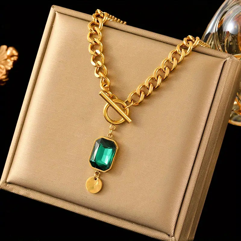 Dicke Kette Smaragd-Anhänger Halskette | Gold