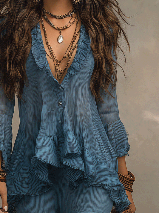 Bluse mit Knopfleiste und Rüschen