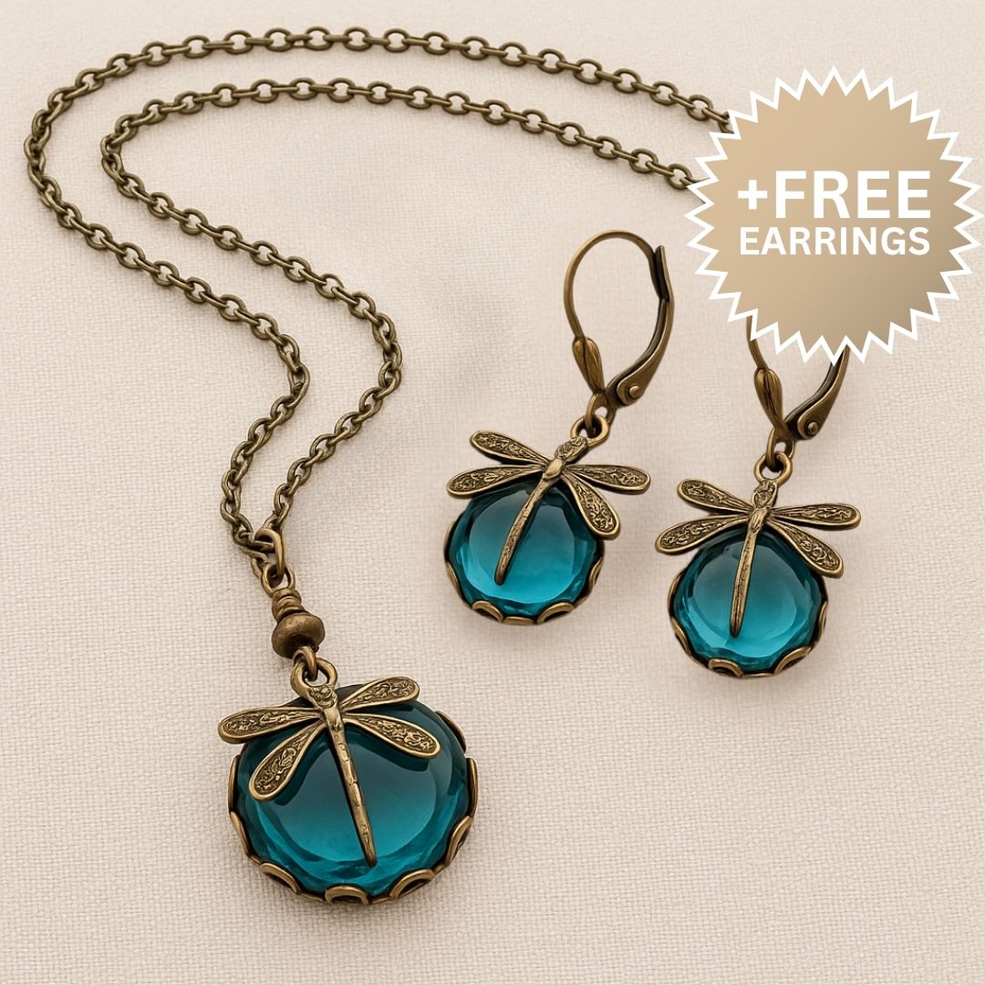 Schöne Vintage Libellen Halskette mit Ohrringen Geschenk