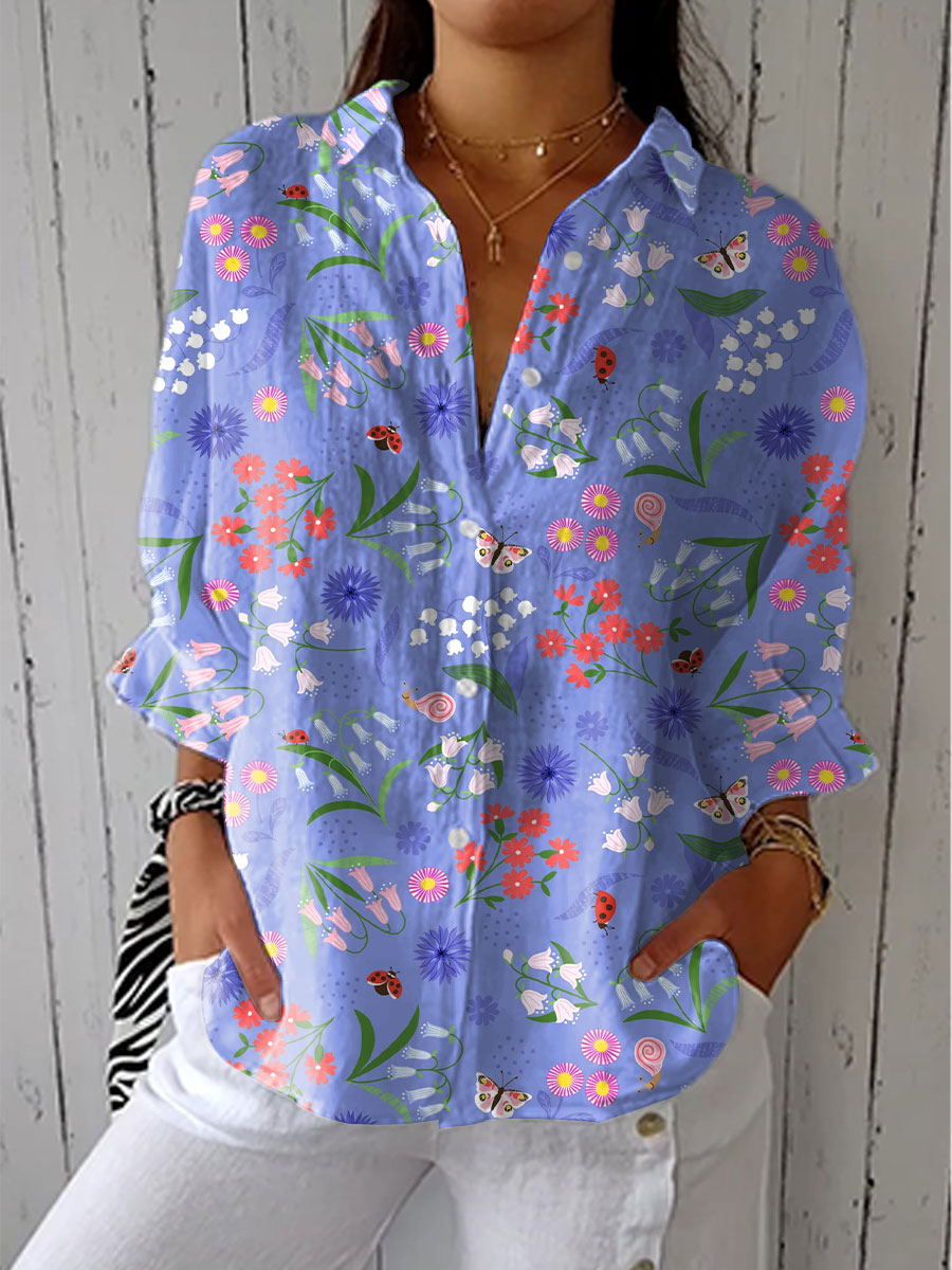 Bluse mit V-Ausschnitt und Blumenmuster in Lila für Damen