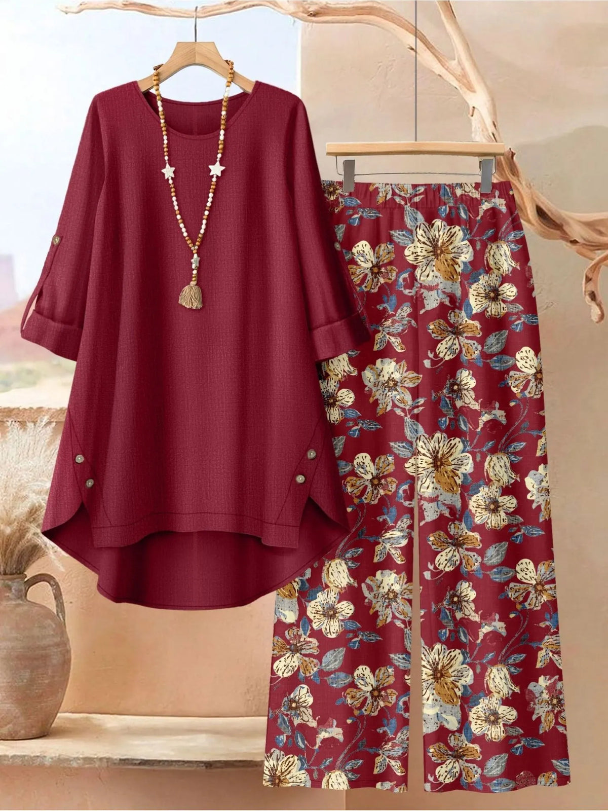Stoffhose in Rosa und Rot - Ansicht 10