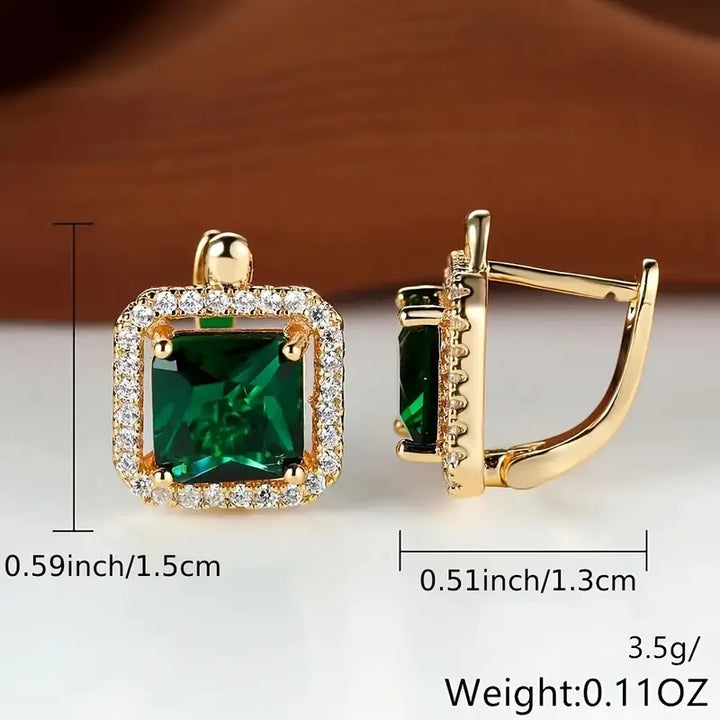Goldene Grüne Quadratische Zirkonia Ohrringe | Gold
