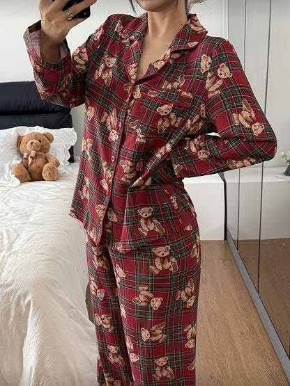 Bluse mit Reverskragen und Karomuster und Langarm