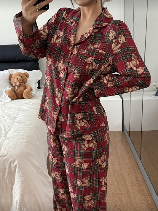 Bluse mit Reverskragen und Karomuster und Langarm