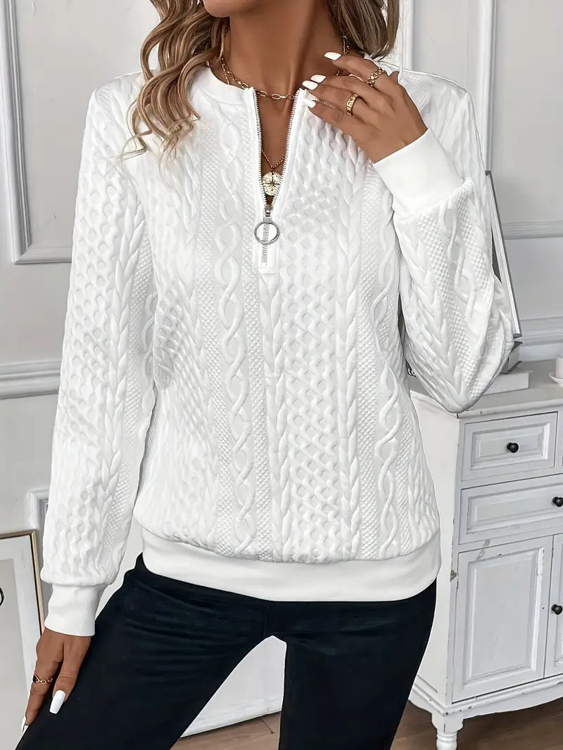 Strickpullover mit Reissverschluss und Zopfmuster und Langarm - Ansicht 10