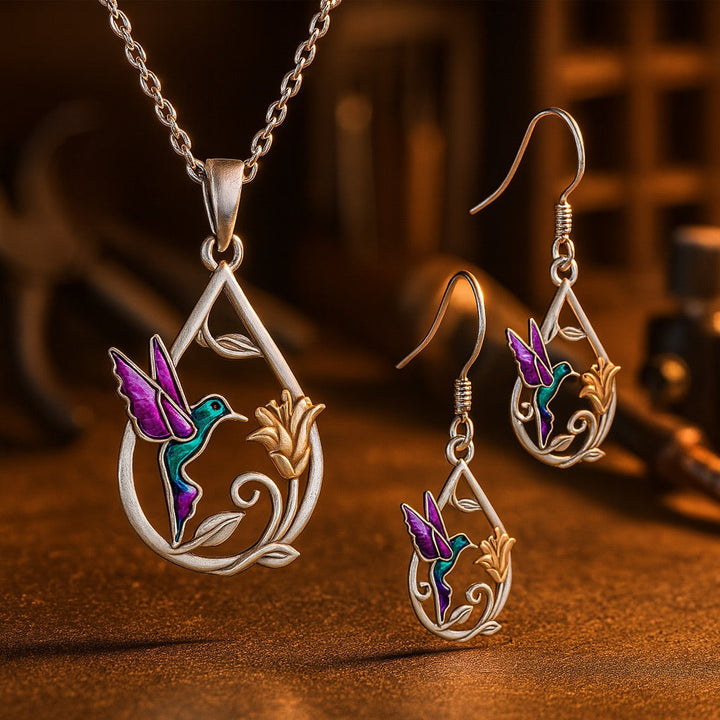 Schöner Kolibri Halskette für Frauen mit Ohrringen Geschenk