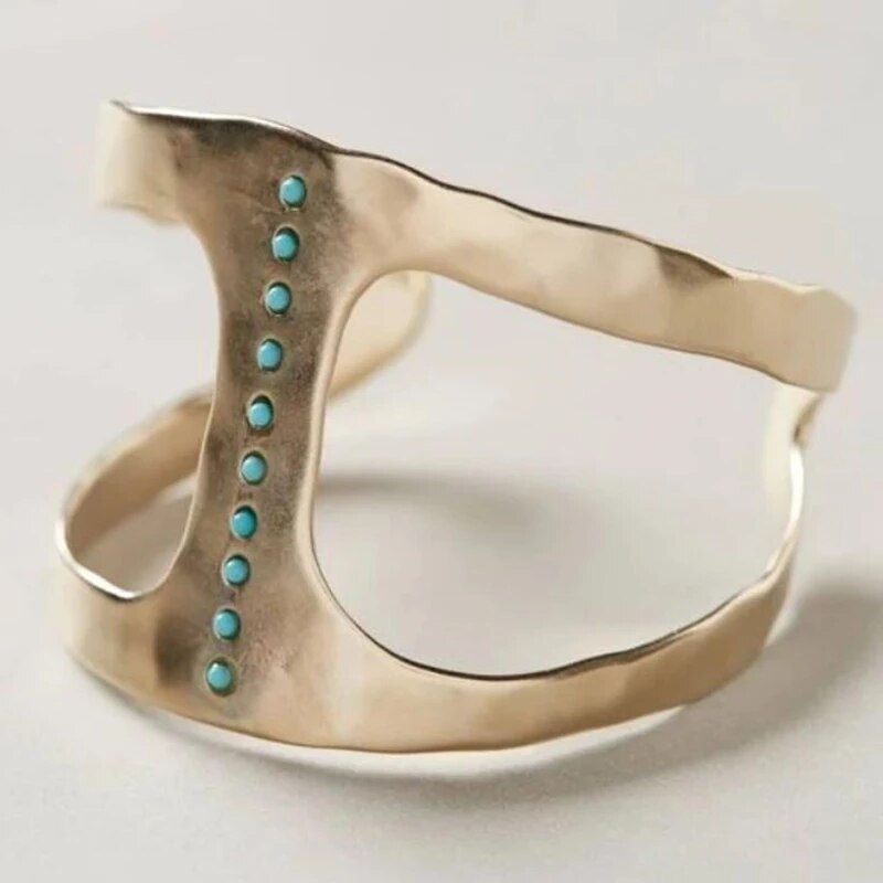 Offener Ring mit eingebetteten türkisen Steinen (Vintage)
