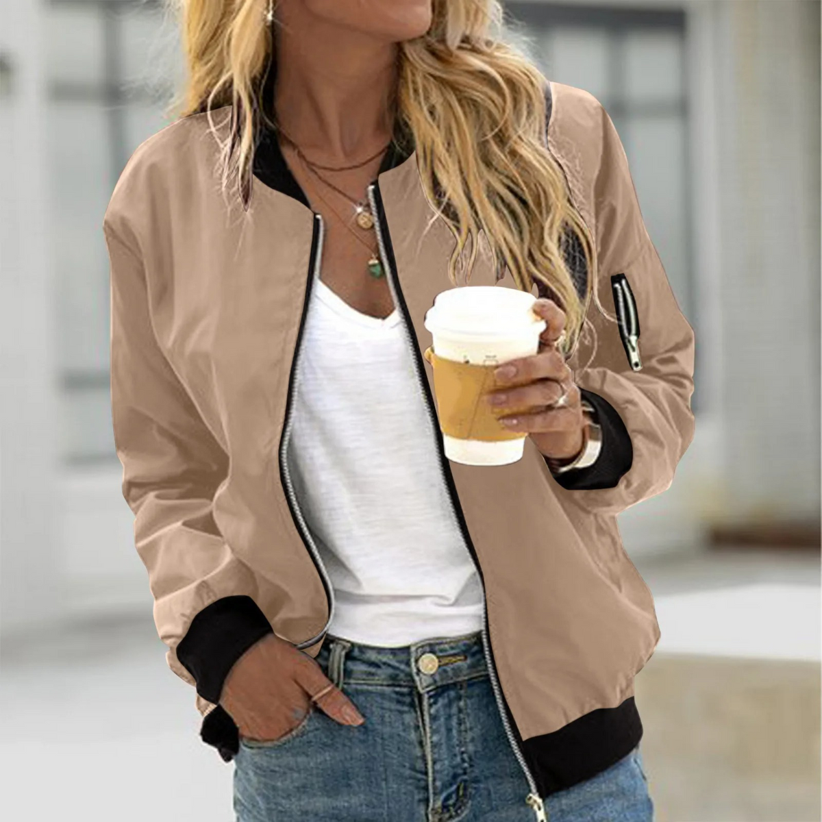 Blouson aus Strick mit Reissverschluss und Taschen und Langarm - Ansicht 5