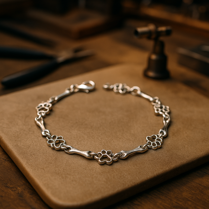Hundepfote und Knochen Armband in reinem Silber