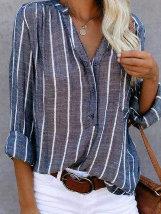 Bluse mit Knopfleiste und Streifenmuster - Ansicht 2