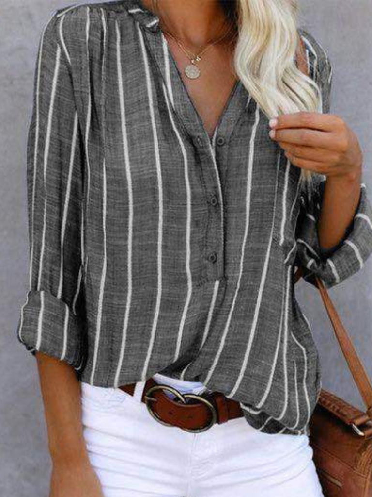 Bluse mit Knopfleiste und Streifenmuster - Ansicht 6