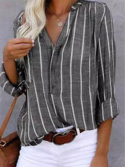 Bluse mit Knopfleiste und Streifenmuster - Ansicht 5
