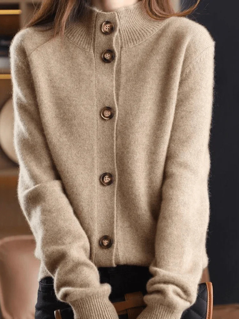 Strickjacke mit Knopfleiste in Caramel - Ansicht 4