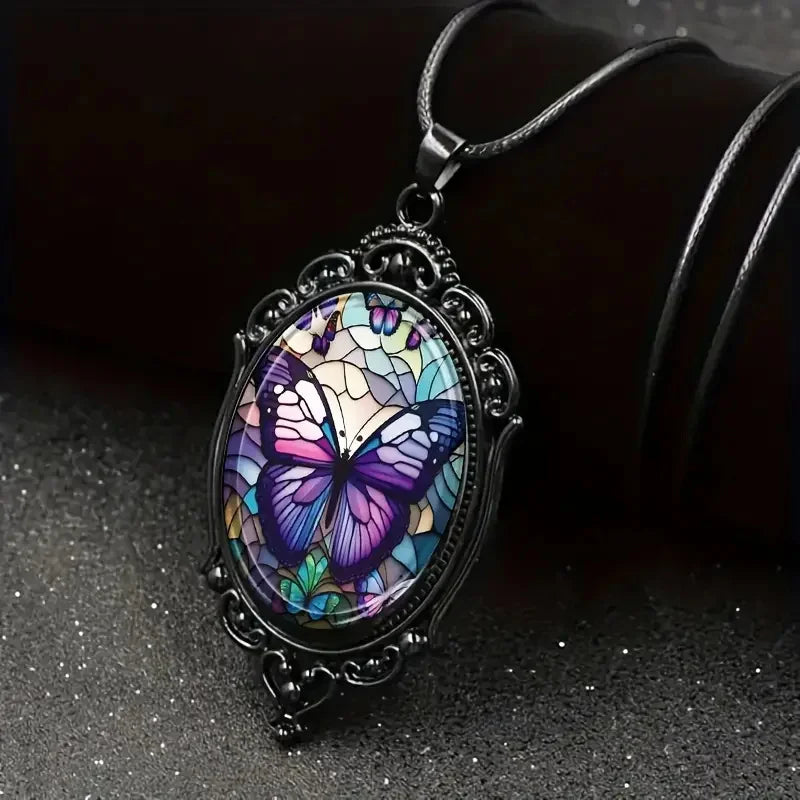 Schmetterling Anhänger Halskette mit lila Kristall