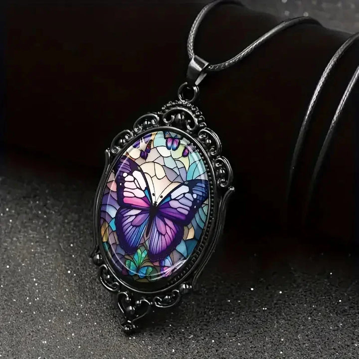 Schmetterling Anhänger Halskette mit lila Kristall