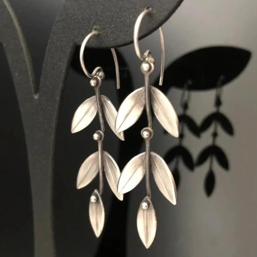 Silber Boho Blatt Hängeohrringe