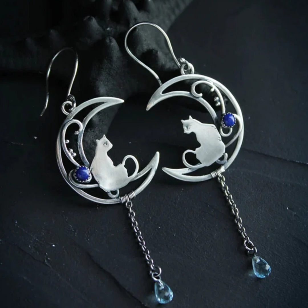 Blaue Zirkonia Katzen Boho Ohrringe in Sterlingsilber