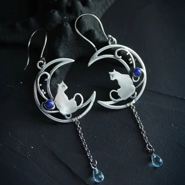 Blaue Zirkonia Katzen Boho Ohrringe in Sterlingsilber