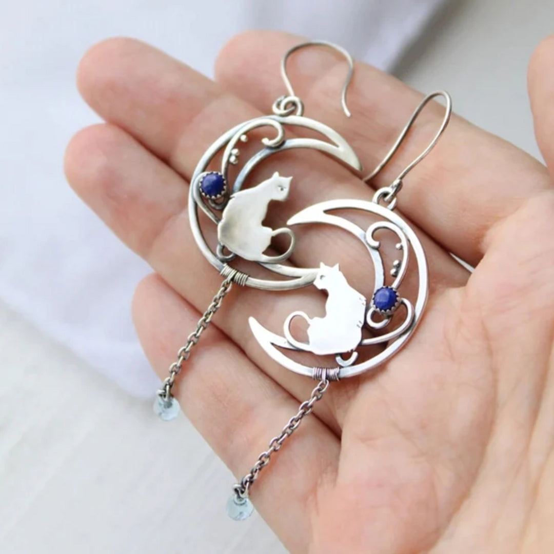 Blaue Zirkonia Katzen Boho Ohrringe in Sterlingsilber