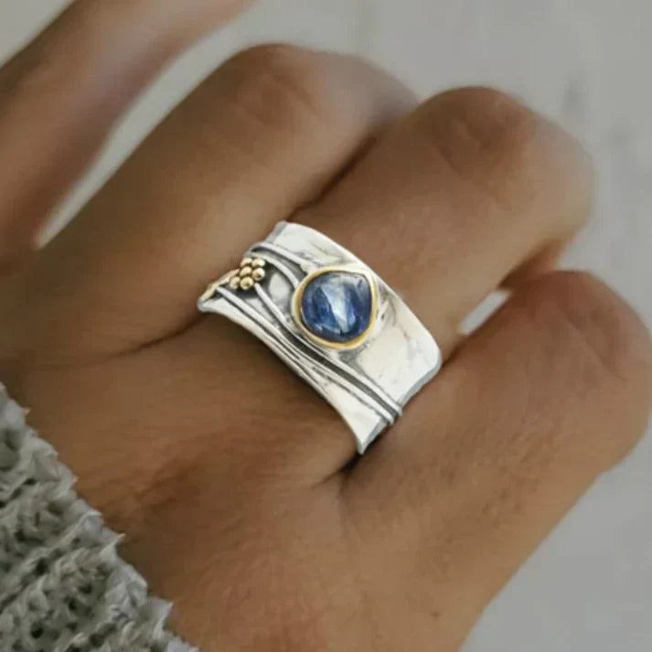 Vintage Blau Saphir Ring Vergoldetes Silber