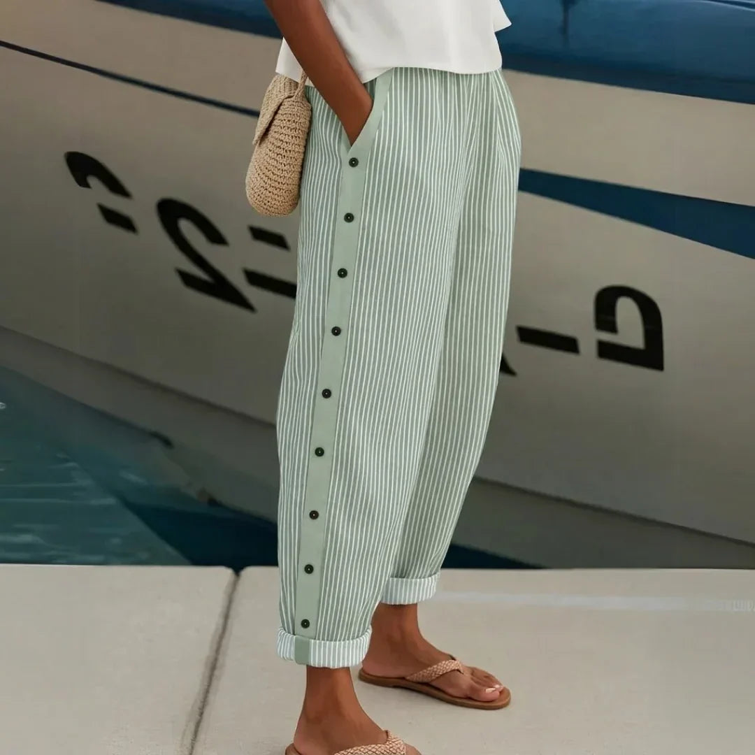 Stoffhose mit Knopfleiste und Streifenmuster - Ansicht 6
