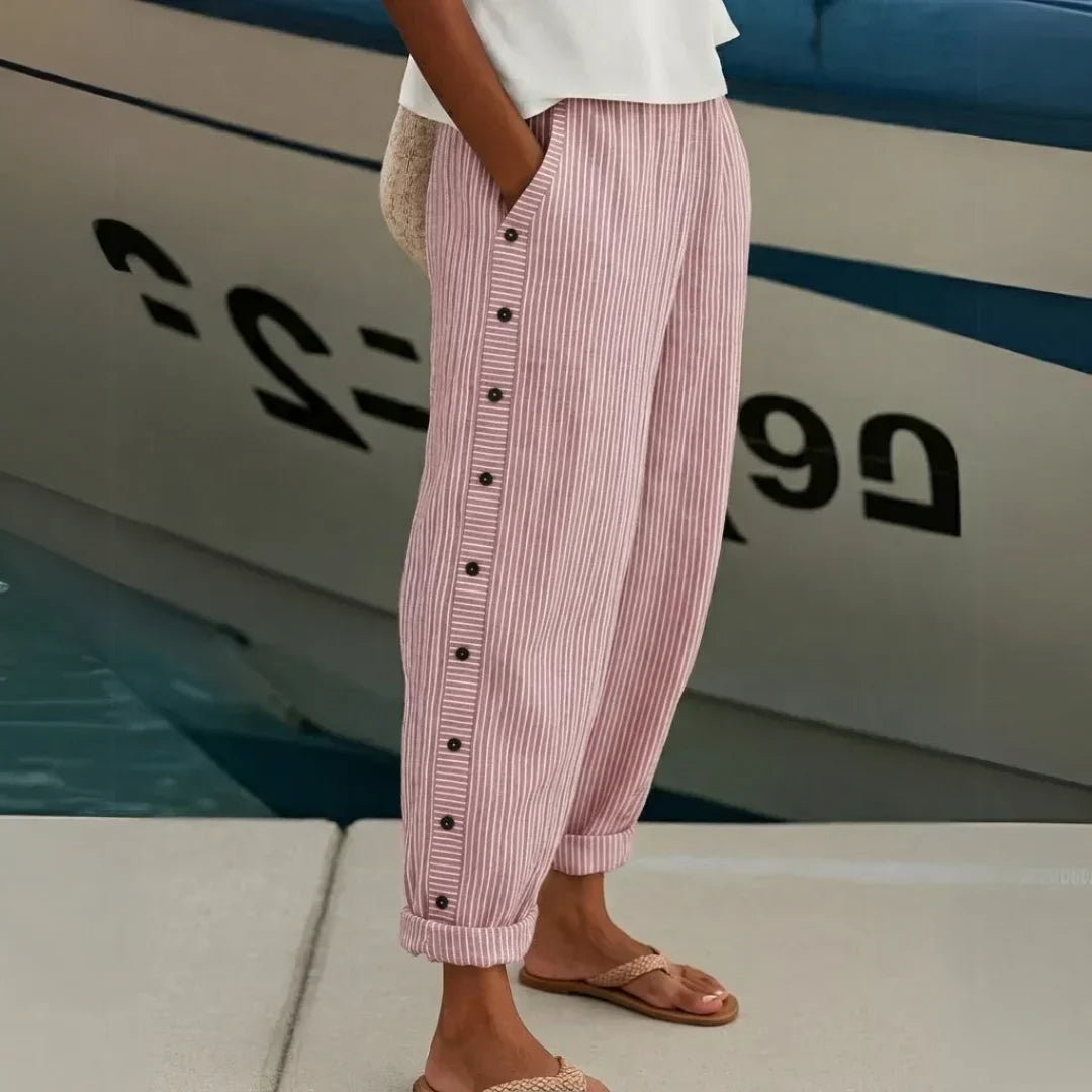 Stoffhose mit Knopfleiste und Streifenmuster - Ansicht 4