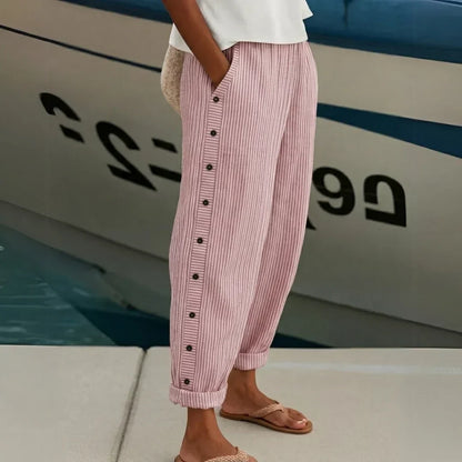 Stoffhose mit Knopfleiste und Streifenmuster - Ansicht 4