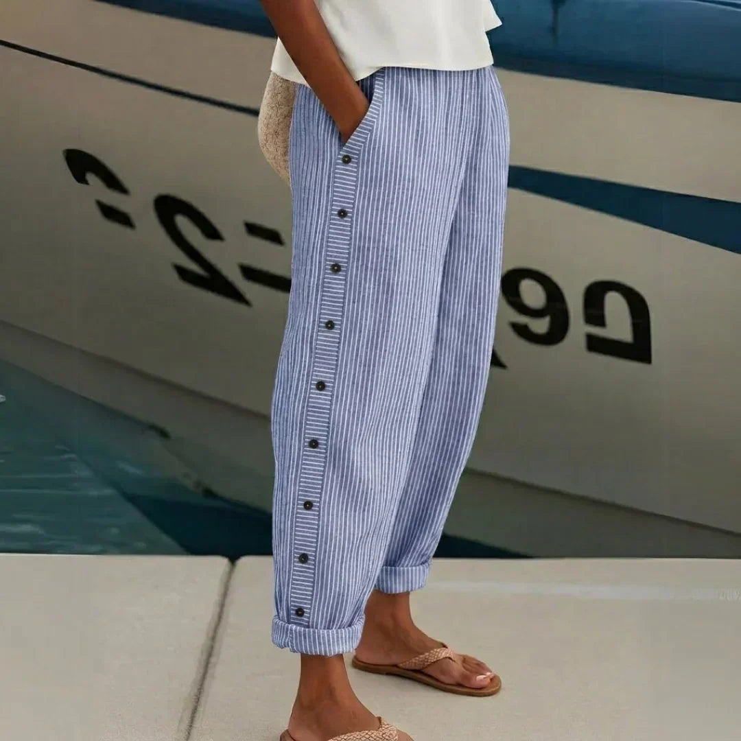 Stoffhose mit Knopfleiste und Streifenmuster - Ansicht 5