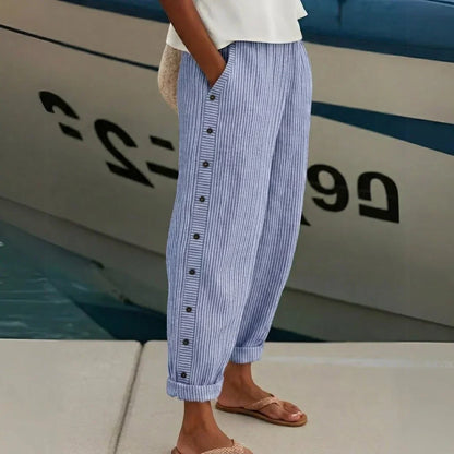 Stoffhose mit Knopfleiste und Streifenmuster - Ansicht 5